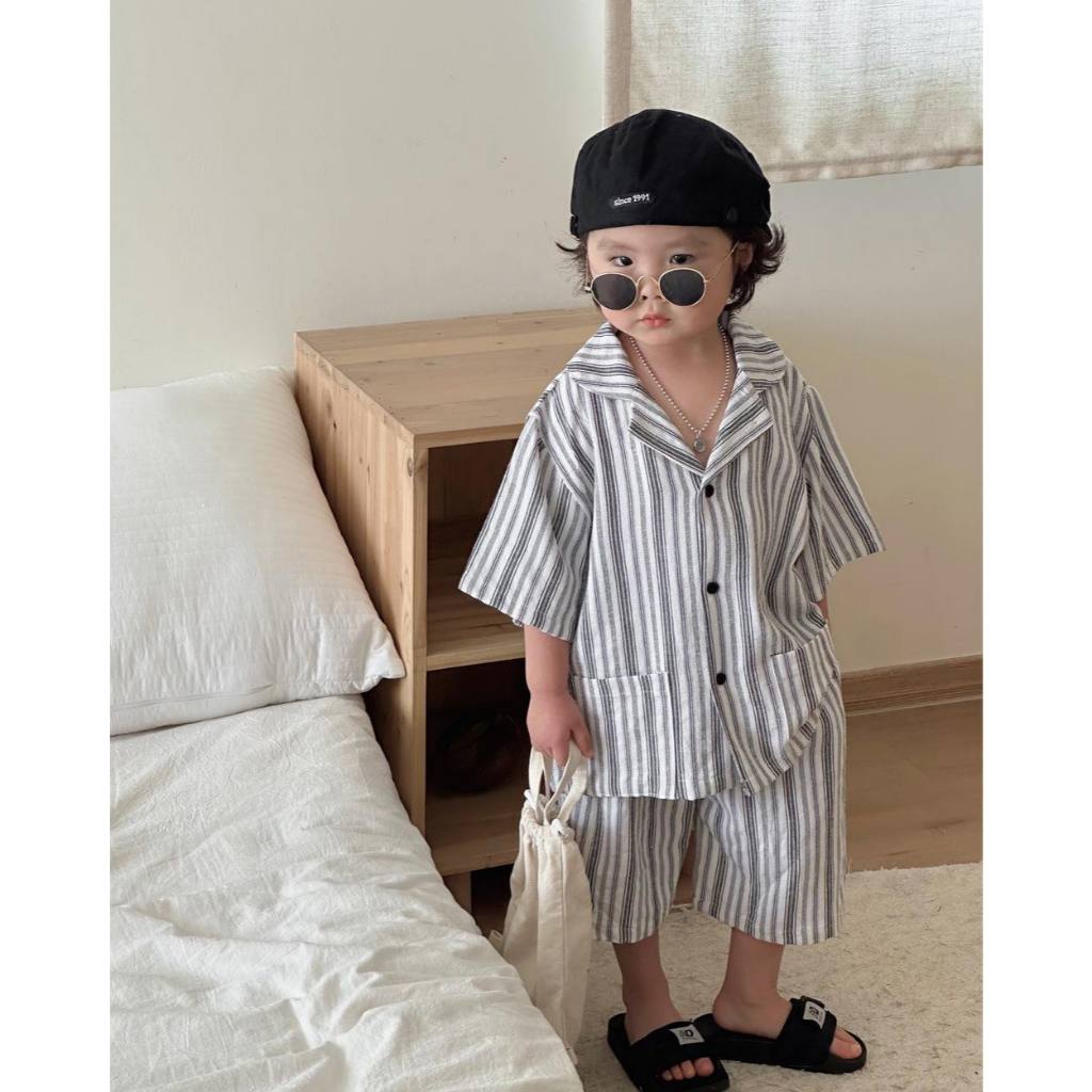 Set sơ mi kẻ sọc style Hàn cho bé