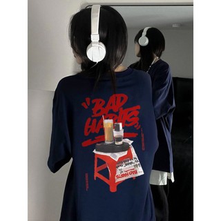 Vintage Xanh đậm mùa hè Áo phông nữ form rộng logo in hình oversize cổ tròn áo thun tay ngắn unisex 100%cotton