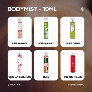 [10ML] Body mist Bath And Body Works Hương thơm hoa cỏ trái cây xịt thơm toàn thân hương nước hoa đi học đi làm