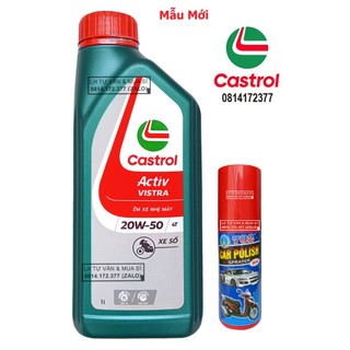 Combo dầu nhớt xe số castrol vistra 20w50 1/000ml + chai xịt làm bóng xe