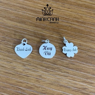 Thẻ Bạc Tròn, Trái Tim, Cỏ 4 Lá Khắc Chữ Theo Yêu Cầu - Minh Canh Jewelry
