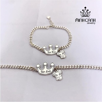 Lắc Bạc Vương Miện Khắc Tên Mix Con Giáp Cho Bé - Minh Canh Jewelry