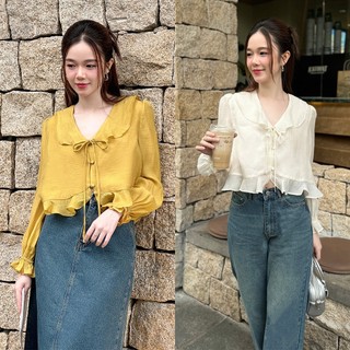 OLV Áo sơ mi kiểu công sở dáng ngắn Tansy Top 2 màu