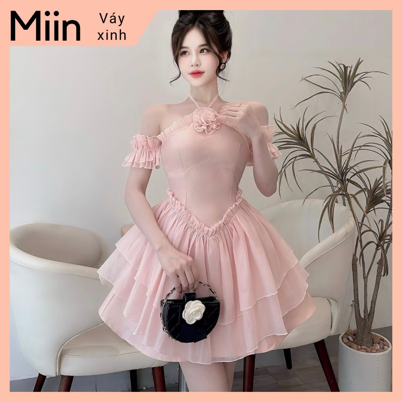 Váy xốp cổ yếm xòe 2 tầng