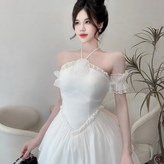 Váy xốp cổ yếm xòe 2 tầng