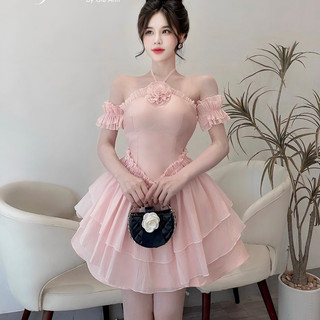 Váy xốp cổ yếm xòe 2 tầng