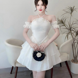 Váy xốp cổ yếm xòe 2 tầng