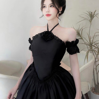 Váy xốp cổ yếm xòe 2 tầng