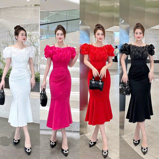 Đầm body đuôi cá dáng dài chất umi hàn phối voan tơ sang chảnh