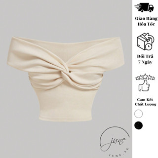 Áo thun nữ JUNE.SG áo kiểu xoắn trễ vai tay ngắn local brand tiểu thư xinh xắn dễ phối đồ sẵn nhiều màu D098