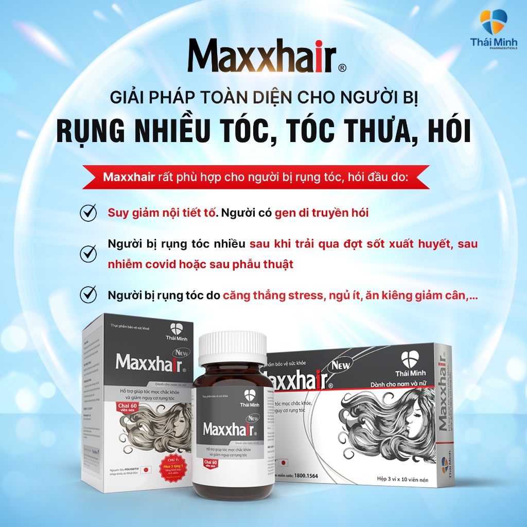 Combo Maxxhair Thái Minh - Giúp ngăn ngừa rụng tóc, hói đầu, kích thích mọc tóc chắc khỏe - Hộp 30 viên