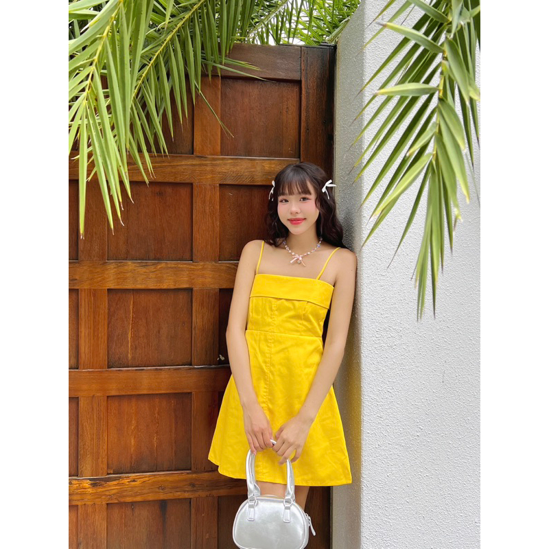 Đầm Hai Dây Kaki Vàng - Xanh Dương