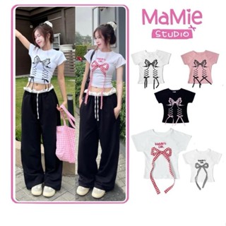 Áo thun hoạ tiết nơ MaMie form ôm body cho nữ, chất thun cotton co giãn thoải mái unisex.sg