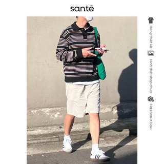 Áo polo dài tay nam - vải len dệt kẻ sọc ngang form regular - striped knit polo shirt by santé studio