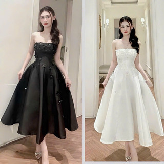 Đầm xoè 2s dáng dài chất taffta phối hoa đính ngọc xinh xắn