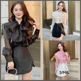 Sơ mi dài tay cổ vuông chất tơ óng dáng tiểu thư  SMCV
