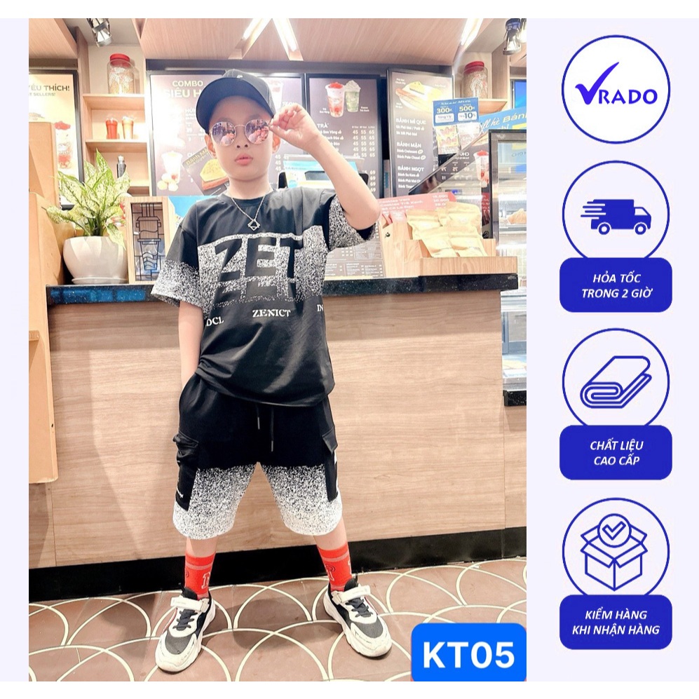 (10-63kg) Đồ Bộ Bé Trai, Bộ Bé Trai Hip.Hop, Sét Bé Trai Phong Cách, Bộ Bé Trai Thun Cotton 4C In Loang ZET KT05