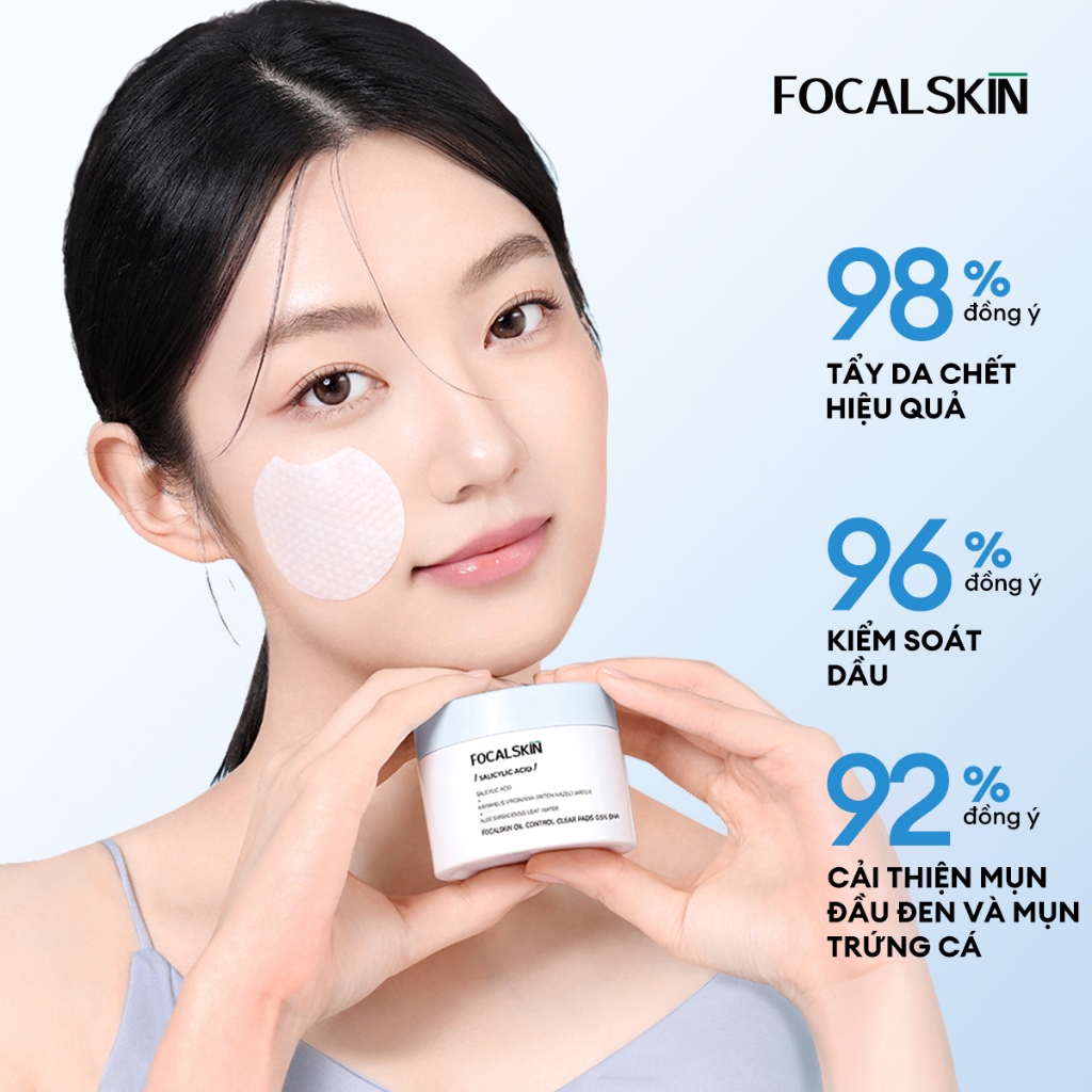 [HÀNG THANH LÝ] FOCALSKIN Toner Pad Tẩy Tế Bào Chết BHA / SALICYLIC ACID Lành Tính Kiềm Dầu Giảm Mụn | Hộp 60M | BigBuy360 - bigbuy360.vn