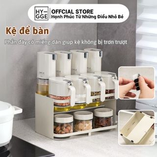 Kệ Gia Vị Treo Tường Nhà Bếp Có Hũ Thuỷ Tinh Đi Kèm HYGGE, Giá Đựng Gia Vị 2 Tầng Thiết Kế Đơn Giản