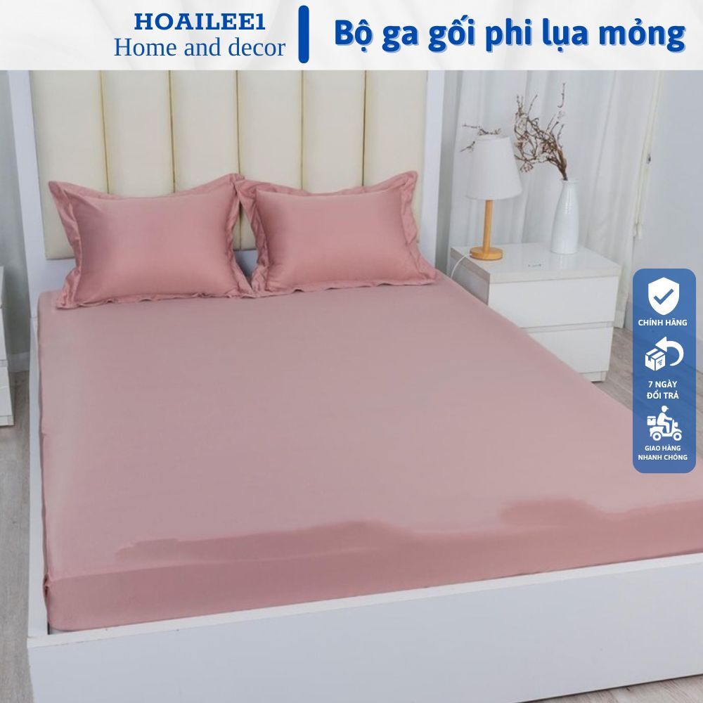 Bộ ga gối phi lụa mỏng ga chơn trải giường  bo chun ga chun cap cấp phi lụa đủ kích thước m6 m8 2m