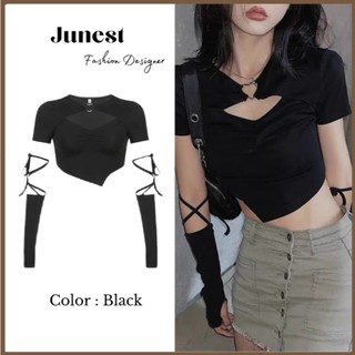 Áo croptop tay ngắn JUNEST ôm body kèm bao tay TTRN01