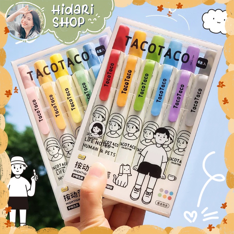  Set 6 Bút Dạ Quang Bút Highlight Taco Taco   Meta - Hidari 