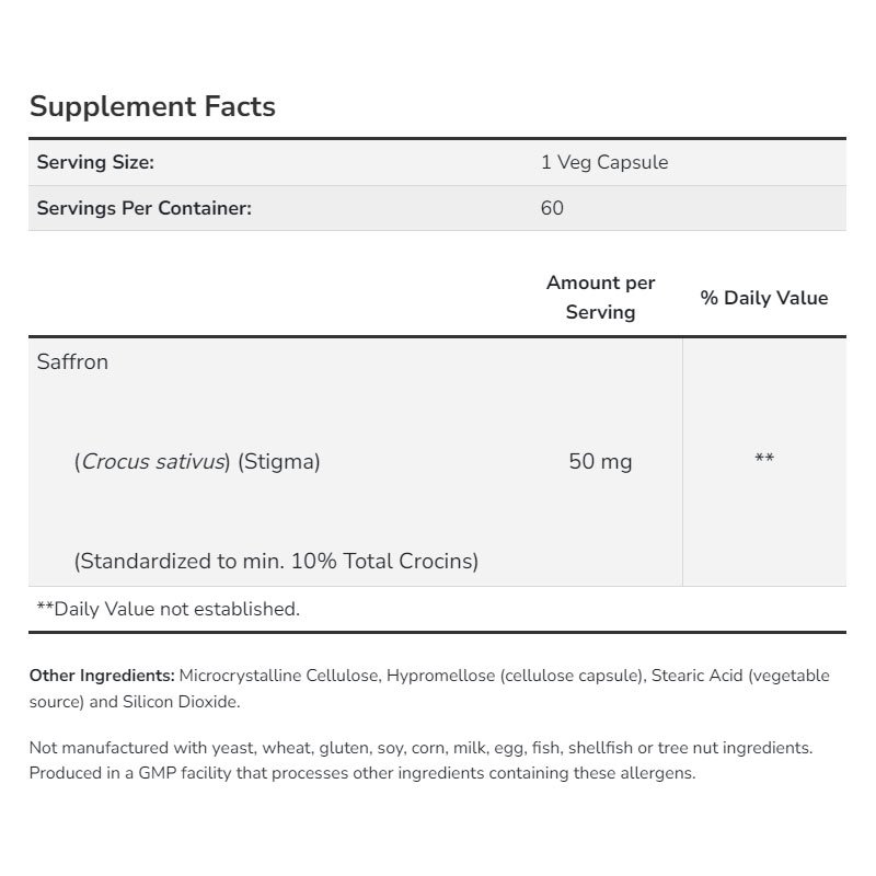 Hỗ Trợ Giả m Câ n, Nâng Cao Chất Lượng Giấc Ngủ NOW SAFFRON 50MG 60 VIÊN