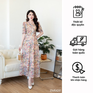 Đầm emy em9439 xoè hoa nhí hồng