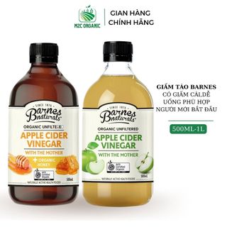 Giấm táo hữu cơ  BARNES NATURALS 500ML chứa giấm cái dễ uống k chua gắt phù hợp người mới bắt đầu