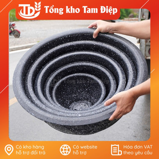 Chậu nhựa tròn truyền thống màu giả đá đen trồng cây cảnh- nhóm size bé