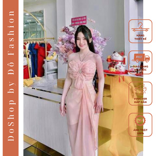 Đầm thiết kế gắn dây hạt đá sang chảnh - Mã T3MH Váy body dự tiệc đẹp hình hoa gắn đá