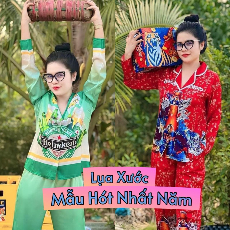 ẢNH THẬT  Set pijama tay dài hoạ tiết bia, đồ ngủ pijama bia xanh bia đỏ, đồ ngủ tết, đồ ngủ bia T19