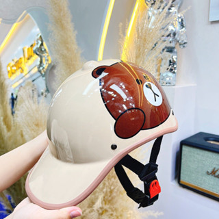  Mũ bảo hiểm lưỡi trai gấu nâu có khoét lỗ cột tóc dành cho nữ  Nón bảo hiểm kết thời trang cao cấp 