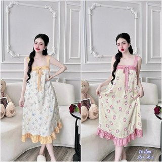 Đầm pyjama mặc nhà đầm ngủ lụa 2dây bigszie chất latin cao cấp.