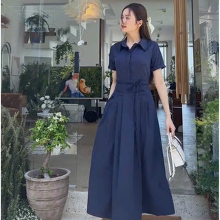 Đầm váy sơ mi công sở dáng xoè chun eo