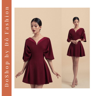 Đầm thiết kế xòe ngắn màu đỏ đô sang trọng TM1