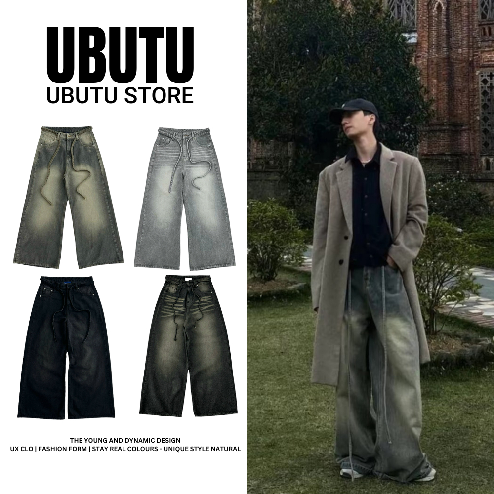 Quần Jean Ống Rộng Nam Nữ Phối Dây - UBTQ014 - UBUTU STORE