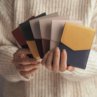 Ví Da Nữ Gập Đôi Mini Nhỏ Gọn Da thật - da Saffiano - Flap Wallet thương hiệu Lagom