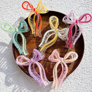 Kẹp tóc càng cua hình nơ phối màu trong suốt size 11cm