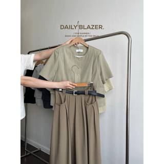 508 áo blazer cổ tròn đệm vai