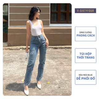 Quần jeans nữ túi hộp dáng suông - cargo pants straight jeans v-sixtyfour - 122wd1083a3950