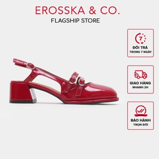 Erosska - Giày cao gót nữ quai cài mũi vuông kiểu dáng đơn giản thanh lịch cao 5cm màu đỏ  - EL039