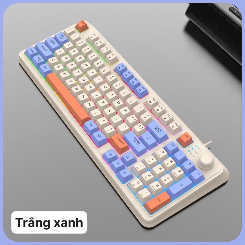 Bàn phím có dây K81 giả cơ gaming có núm xoay chỉnh âm lượng thiết kế có đèn led 7 màu kèm theo nút vặn âm lượng | BigBuy360 - bigbuy360.vn
