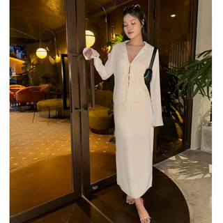 Set sơ mi cột dây + chân váy