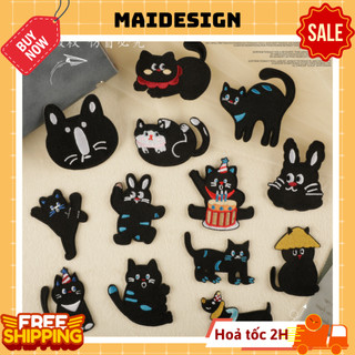 Miếng vá dán quần áo rách, hình dán áo bị rách Hình Con Mèo Đen Vui Nhộn Cute Maidesign