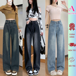  Quần jean ống suông nữ cạp cao Avocado chất jean dày dặn quần bò nữ ống rộng phong cách Retro Ulzzang 