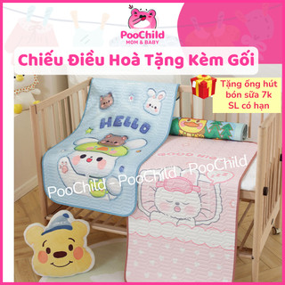 Chiếu điều hoà TẶNG KÈM GỐI cho bé sơ sinh nằm mát 60x120cm, chiếu lụa điều hoà cao su non thông hơi