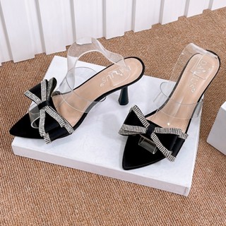  Guốc Dép DARIUS - T4  Hàng fullbox   hở mũi có gắn họa tiết nơ hở gót mũi nhọn gót cao 7 phân 