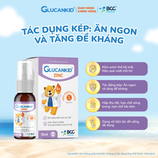 Kẽm hữu cơ GLUCANKID ZINC dạng xịt dễ uống giúp bé ăn ngon tăng cường miễn dịch hạn chế táo bón 15ml