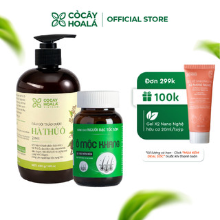 Combo Ngăn Bạc tóc Viên uống Ô Mộc Khang Hộp 100 viên và Dầu gội Hà Thủ Ô 450g Ngăn Bạc Tóc Cỏ Cây Hoa Lá